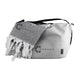 Towel & Cooler Bundle Pack - A cooler bag in grey with a black strap, alongside a matching grey towel featuring tassels and a logo.