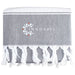 Towel & Cooler Bundle Pack - A grey towel with white fringe detailing and a logo printed on it.