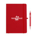 Spectrum Recycled JournalBook & Pen Giftset - A red journal with an elastic closure and a matching red pen, featuring a logo on the cover.