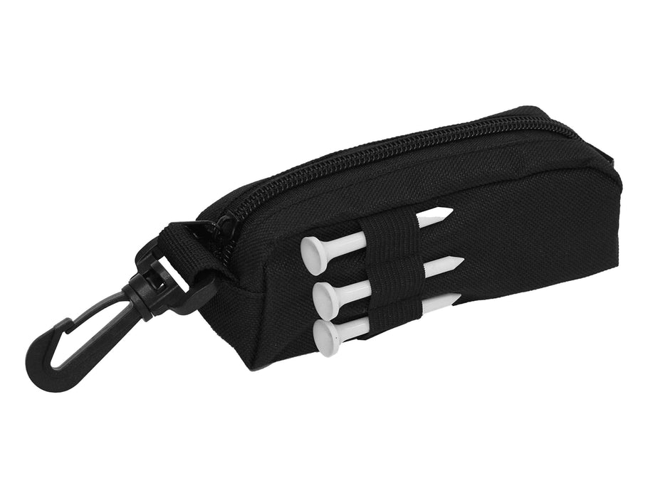 Links Golf Pack - A small black zippered pouch with a clip, featuring spaces for three white golf tees.