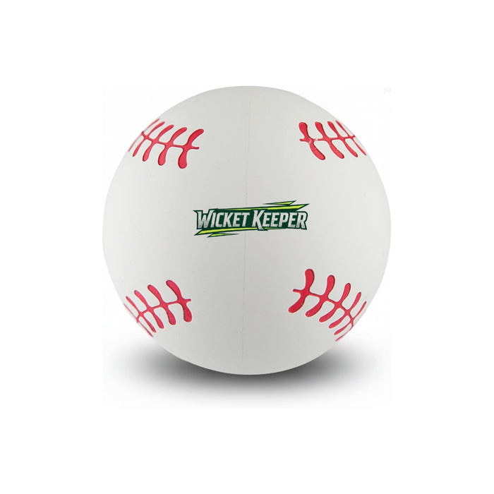 High Bounce Base Ball - A white high-bounce baseball featuring red stitching and a logo.