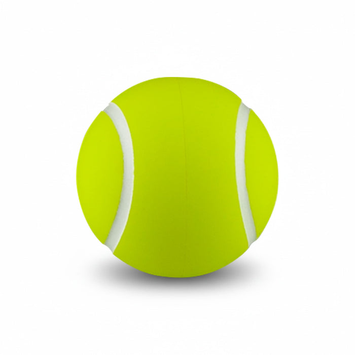 High Bounce Tennis Ball - A bright yellow tennis ball featuring white stripes and a smooth surface, with a logo displayed.