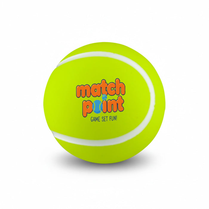 High Bounce Tennis Ball - A bright yellow tennis ball with white seams and a logo on the surface.