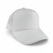 Classic 5 Panel Trucker Mesh Cap - A white classic 5-panel trucker mesh cap with a solid front and mesh sides, featuring a logo.