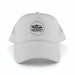 Classic 5 Panel Trucker Mesh Cap - A white classic 5 panel trucker mesh cap featuring a logo on the front. The back is made of mesh fabric.