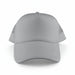 Classic 5 Panel Trucker Mesh Cap - A grey Classic 5 Panel Trucker Mesh Cap with a solid front and mesh side panels, featuring a logo.