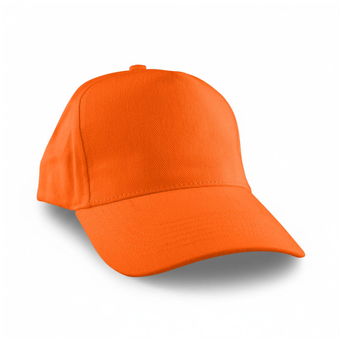 Flexi Cap - An orange cap with a curved brim and a structured design, featuring a logo on the front.
