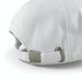 Flexi Cap - A white cap with a metal clasp at the back and a textured fabric finish. It features a branding logo.
