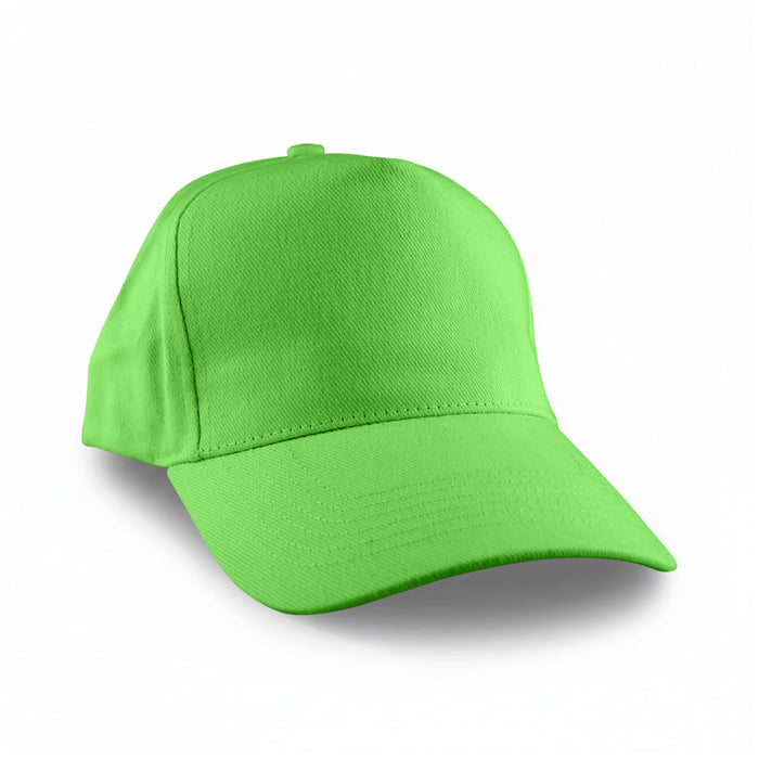 Flexi Cap - A bright green cap with a structured design and a curved brim. It features a logo on the front.