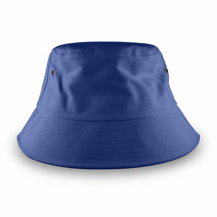 Long Beach Bucket Hat – Large - A large blue bucket hat with a structured brim and attached branding.