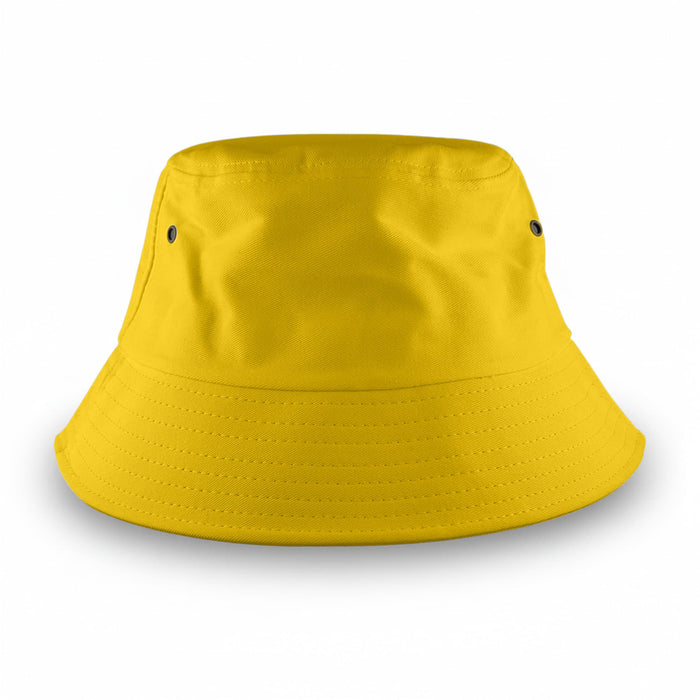 Long Beach Bucket Hat – Large - A yellow bucket hat with a wide brim and small ventilation holes, featuring a logo on the side.