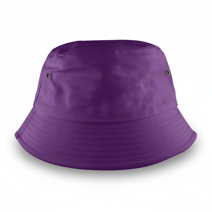 Long Beach Bucket Hat – Medium - A purple bucket hat with a wide brim and metal eyelets for ventilation. It features a simple design and has a logo.
