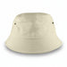 Long Beach Bucket Hat – Medium - A medium, beige bucket hat featuring ventilation eyelets and a flat brim. It has a branding logo.
