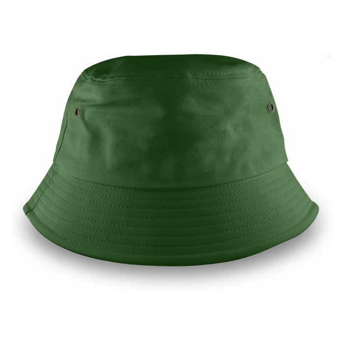 Long Beach Bucket Hat – Medium - A green bucket hat with a wide brim and eyelets, Featuring a logo on the side.