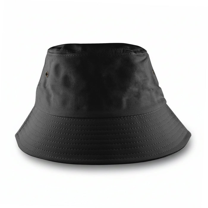 Long Beach Bucket Hat – Small - A black bucket hat with a wide brim, featuring a logo.