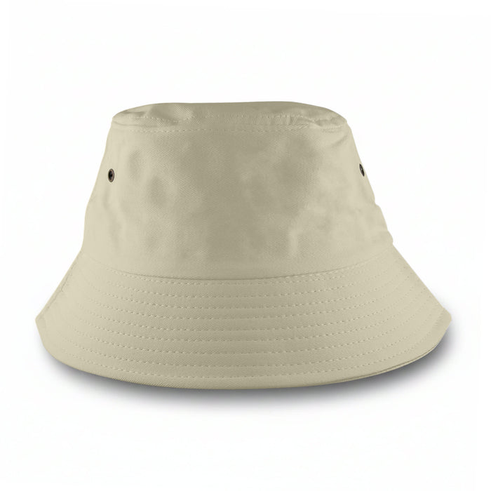 Long Beach Bucket Hat – Small - A beige bucket hat with a rounded crown and wide brim, featuring air vents on the sides.