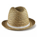 Panama Straw Hat - A Panama straw hat in a natural tan colour with a white band around the base. It features a classic, woven design.