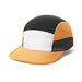 8-Panel Soft Peak Cap - A cap with an 8-panel design in black, orange, and white, featuring a logo.