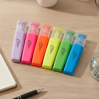 Luxer Highlighter - A set of six highlighters in purple, pink, orange, yellow-green, green, and blue, featuring a logo on the side.
