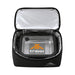 High Sierra Lunch Bag - A black insulated lunch bag with a silver interior, featuring a transparent container inside and a logo.