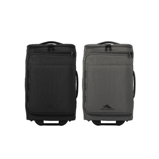High Sierra Cross Season Pro Wheeled Duffle (55cm) - A wheeled duffle bag in black and grey with zippers and handles, featuring a logo on the side.