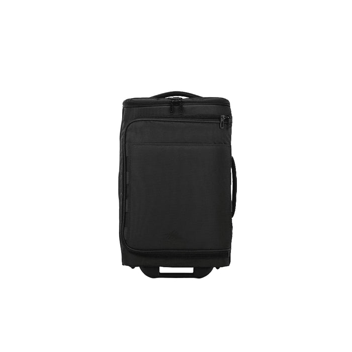 High Sierra Cross Season Pro Wheeled Duffle (55cm) - A black wheeled duffle bag with multiple zippered compartments and a handle for easy transport.