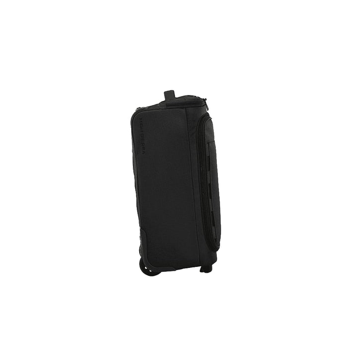 High Sierra Cross Season Pro Wheeled Duffle (55cm) - A wheeled duffle bag in black, featuring a zippered main compartment and side pockets. Includes a logo.
