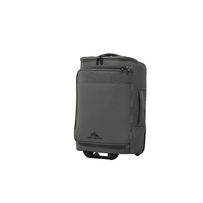 High Sierra Cross Season Pro Wheeled Duffle (55cm) - A grey wheeled duffle bag with zippers and a handle, featuring a logo on the front.