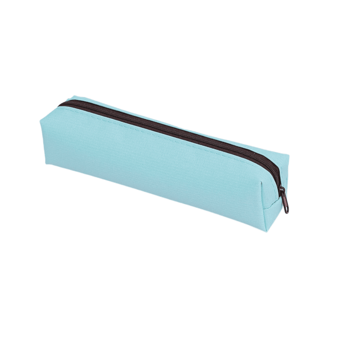 Polyester Pencil Case - A light blue polyester pencil case with a brown zipper, featuring a simple, elongated design.