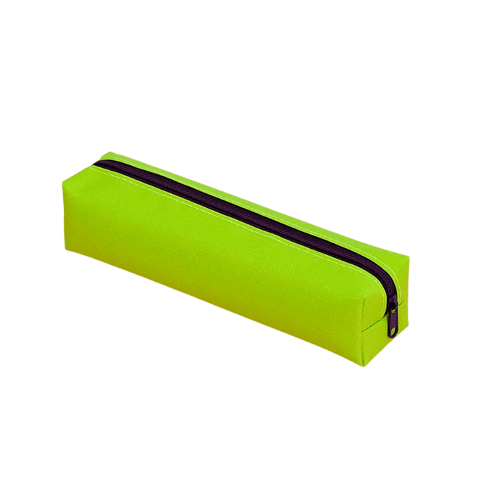 Polyester Pencil Case - A bright green polyester pencil case with a dark purple zipper. It features a simple rectangular design.