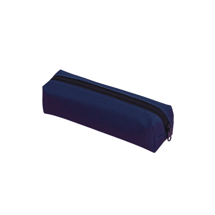Polyester Pencil Case - A navy polyester pencil case with a zip closure and a rectangular shape. It features a logo.