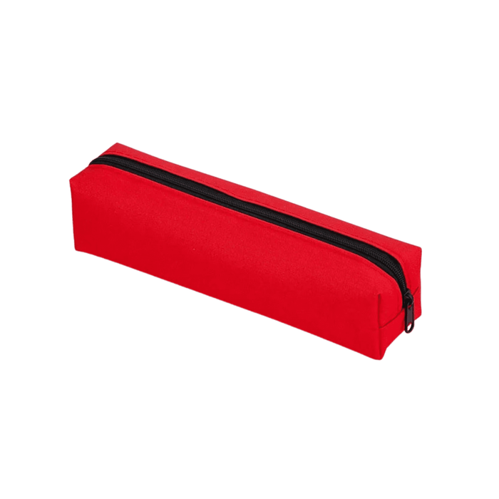 Polyester Pencil Case - A red polyester pencil case with a black zip closure, featuring a sleek and simple design.