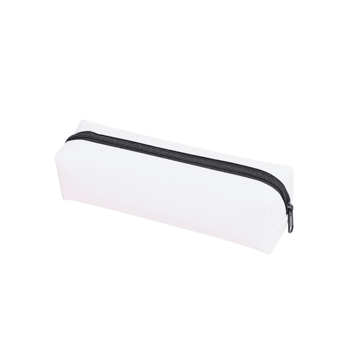 Polyester Pencil Case - A white polyester pencil case with a black zip closure and a simple design. It features a small logo.
