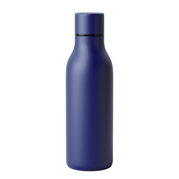 Emily Bottle – 550ml Thermal Drink Bottle - A drink bottle in a deep blue colour, with a sleek, rounded design and a matching cap. Features a logo.