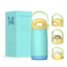 Pulse 420ml Stainless Steel Kids Metal Bottle - A drink bottle in mint green and yellow with a handle and a box, featuring a logo on the bottle.