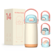 Pulse 420ml Stainless Steel Kids Metal Bottle - A drink bottle in pastel pink and blue, with a handle, displayed alongside its packaging. Contains 420ml capacity.
