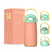 Pulse 420ml Stainless Steel Kids Metal Bottle - A drink bottle in pastel pink and mint green, featuring a handle and a lid, with an accompanying box in the background.