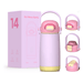 Pulse 420ml Stainless Steel Kids Metal Bottle - A drink bottle in pink and yellow, featuring a handle and a logo, with a box designed for kids' use.