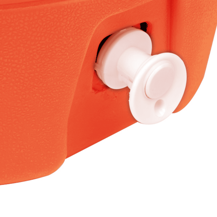 28L Water Dispenser Cooler Box - An orange 28L water dispenser cooler box with a white tap for easy pouring. It features a smooth textured surface and a logo.