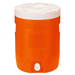 28L Water Dispenser Cooler Box - An orange 28L water dispenser cooler box with a white lid and a spout at the bottom. It has a logo on the side.