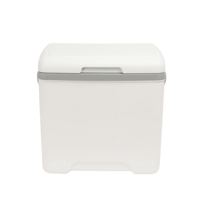 13L Cooler Box - A white 13L cooler box with a grey handle, featuring a simple design and a smooth surface.