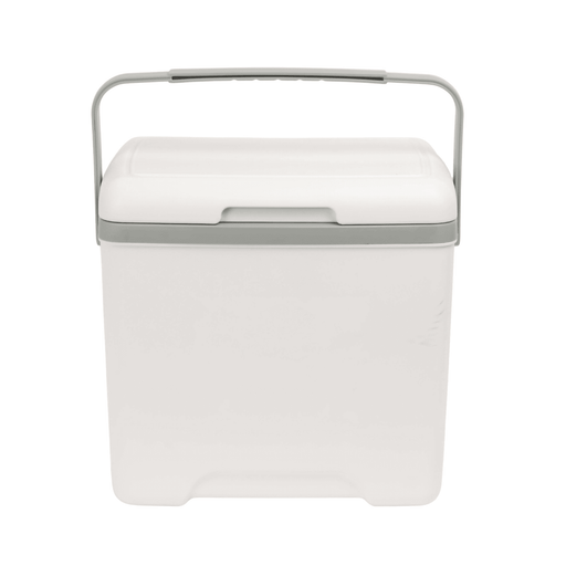 13L Cooler Box - A portable 13L cooler box in white with a grey handle, featuring a simple design and sturdy construction.
