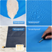 Polyester Picnic Blanket in Pouch - Four panels showcasing features of a blue polyester picnic blanket: sandproof, waterproof, windproof, and scratchproof.