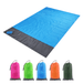 Polyester Picnic Blanket in Pouch - A blue polyester picnic blanket with a grey border, folded and stored in a colourful pouch with a carabiner.