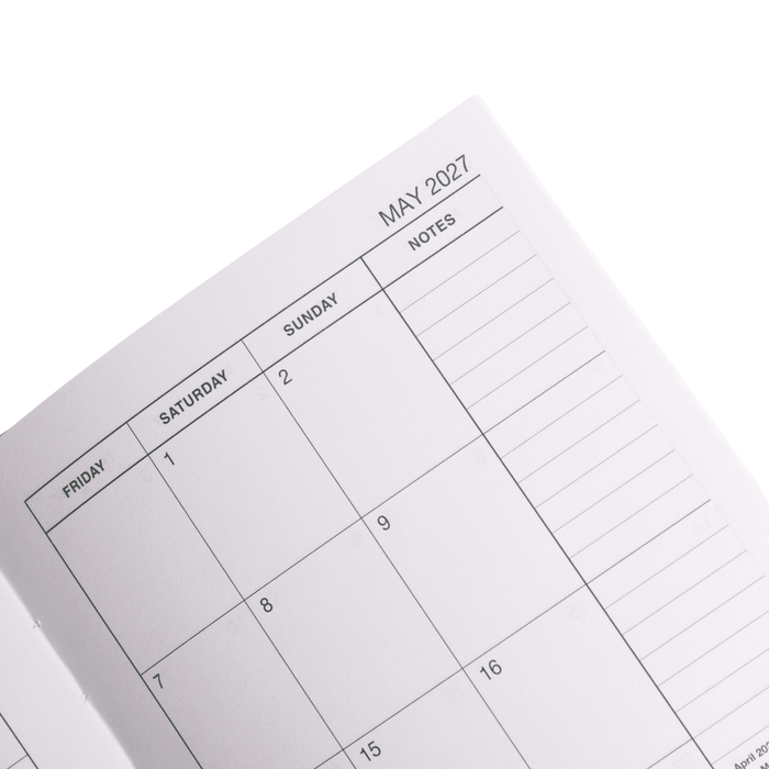 Penguin A5 Day to Day Diary - An open A5 diary featuring a monthly layout for May 2027, with blank spaces for each day and notes.
