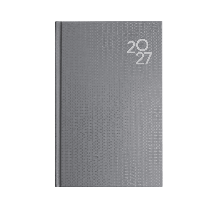 Penguin A5 Weekly Diary - A grey A5 diary with a textured honeycomb pattern and the year "2027" embossed on the cover.