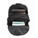 Field Backpack - A black backpack with multiple compartments, including space for a laptop, tablet, and other items.