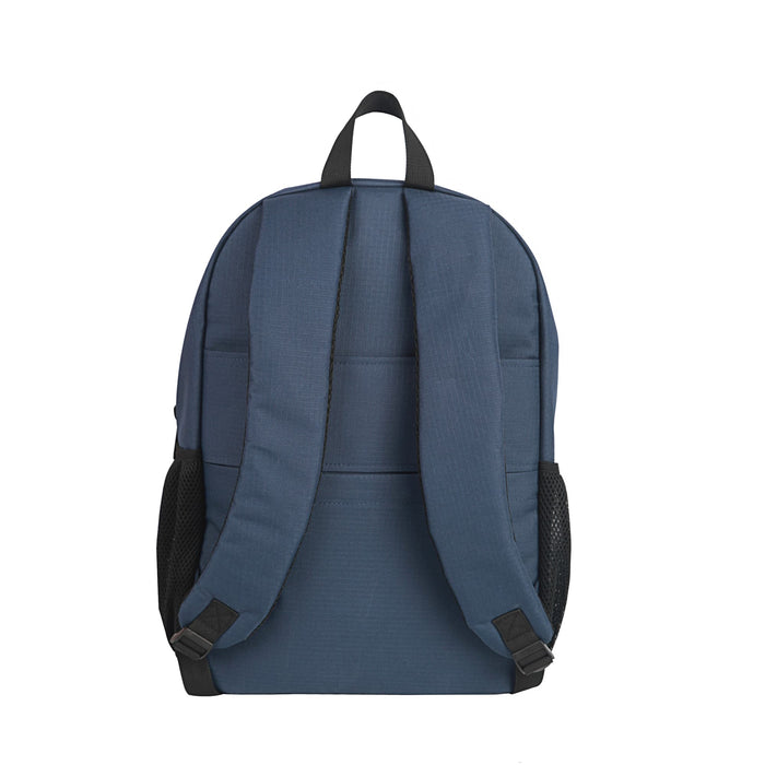 Field Backpack - A blue Field Backpack with padded straps and mesh side pockets, featuring a logo.