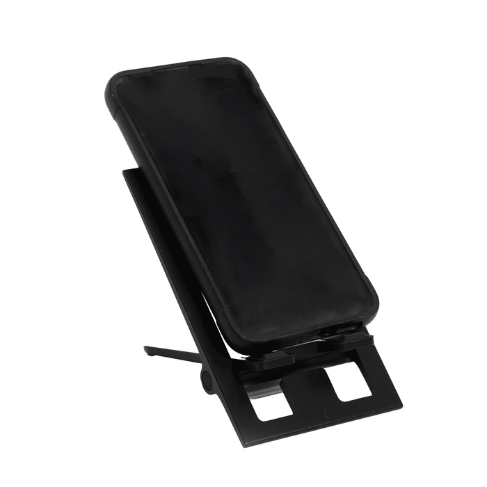 The Felix Foldable Phone Stand - A foldable phone stand in black, featuring adjustable angles and a sleek design for device support.