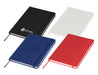 Essentials A5 Notebook - An A5 notebook in black, white, red, and navy, featuring a logo on the cover. Includes a ribbon bookmark.